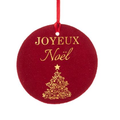 Сет 6 кадифени етикети Joyeux Noel φ10см бордо