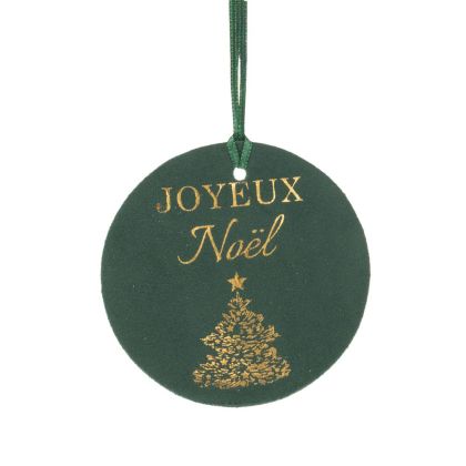 Сет 6 кадифени етикети Joyeux Noel φ10см тъмнозелени