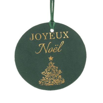 Сет 6 кадифени етикети Joyeux Noel φ7см тъмнозелени