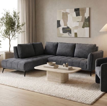 Ъглов десен диван Belanza антрацит плат 265x213x90см