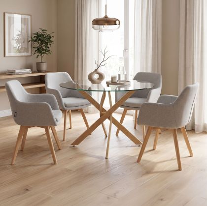 Комплект стъклена маса Antoro и столове Safira Grey D100x75 см, комплект от 5 части