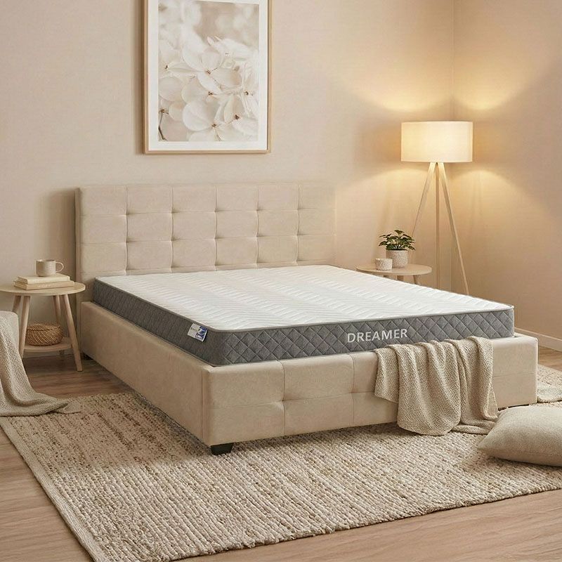 Легло с матрак и място за съхранение Roi-Dreamer плат екрю 160x200см