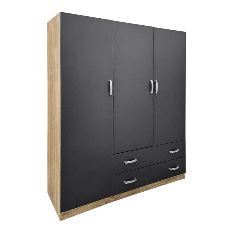 Трикрилен гардероб с 2 чекмеджета Alvia sonoma-antracit 150x51x180см