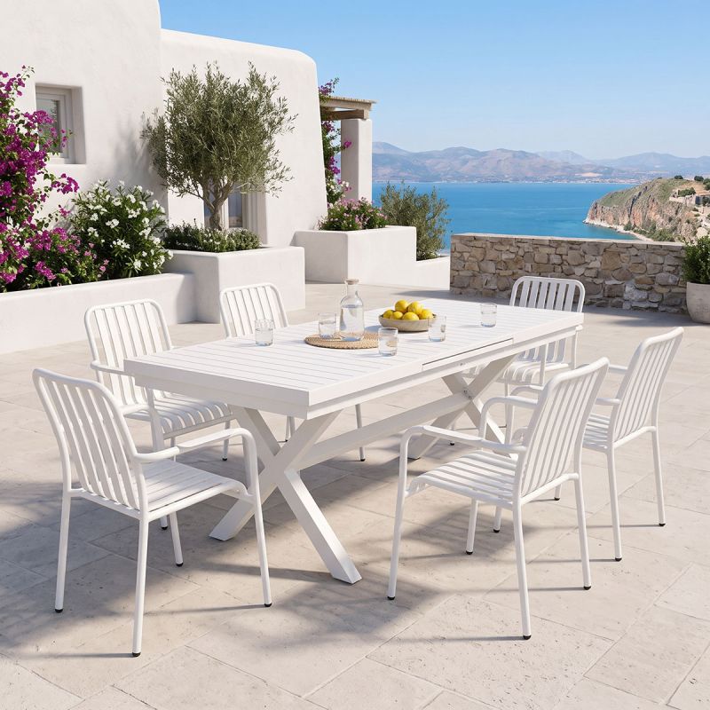 Комплект маса и столове Dagyn Vista 7 части бял алуминий 180-240x90x76