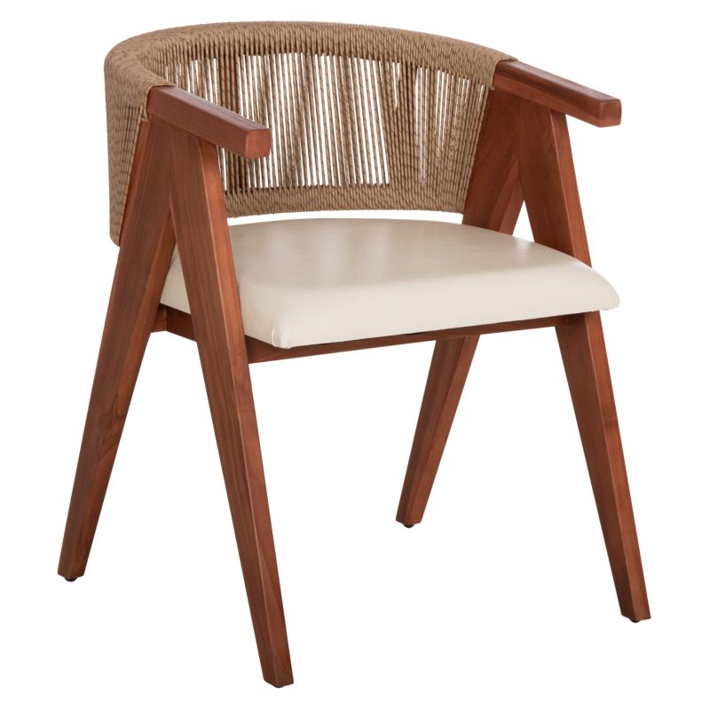 Трапезен стол Brann HM18238.12 тиково дърво-въже-екрю Pu 60X62X76ВСМ.