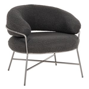 Кресло TRUDI HM8639.21 сиво букле със сребърна метална рамка 84x79x76Hcm.
