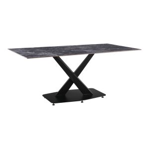 Кухненска маса Tafel синтерован черен камък с черни метални крака 180x90x76см