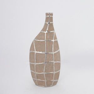 ВАЗА, КЕРАМИКА, КАФЯВА И СРЕБРИСТА, 15x8,5x35 см