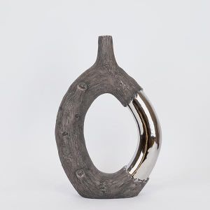 ВАЗА, КЕРАМИКА, КАФЯВА И СРЕБРИСТА, 26,5x9,5x39,5 см