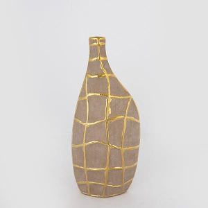 ВАЗА, КЕРАМИКА, КАФЯВО И ЗЛАТНО, 15x8,5x35 см