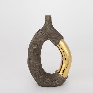ВАЗА, КЕРАМИКА, КАФЯВО И ЗЛАТНО, 20x8x31,5 см