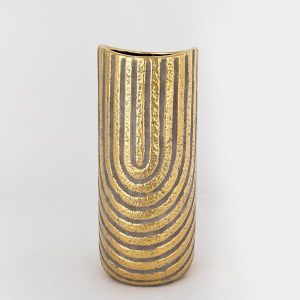 ВАЗА, КЕРАМИКА, СИВО И ЗЛАТНО, 13,5x13,5x28 см