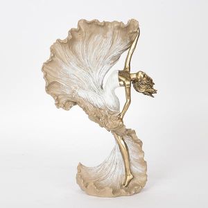 ДЕКОРАТИВНА ФИГУРА, БАЛЕРИНА, СЛОНОВА КОСТ-БЕЖОВ-ЗЛАТИСТ, 19.5x8.5x29.5cm