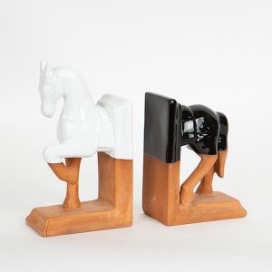 ДЕКОРАТИВНА, КЕРАМИКА, КОН, ТЕРАКОТА, ЧЕРНО И БЯЛО, КОМПЛЕКТ 2БР, 23.5x7.2x20.5cm