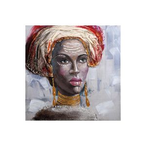 КАРТИНА АФРИКАНСКА ДАМА 609 ЧЕРНО-ЧЕРВЕНО-БЕЖОВО-КАФЯВО ЦВЯТ 80X3X80CM