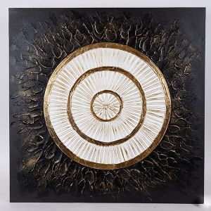 КАРТИНА НА ПЛАТНО, ДИЗАЙН НА КРЪГ, ЧЕРНО-ЗЛАТНО-БЯЛО, 80x80x3cm