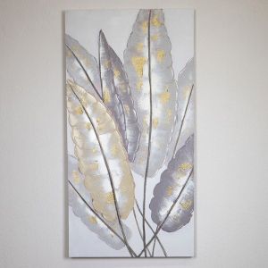 КАРТИНА НА ПЛАТНО, ЛИСТА, КАФЯВО И ЗЛАТНО, 120X60X2,8 см