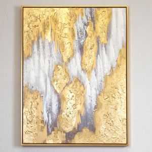 КАРТИНА НА ПЛАТНО, РЕКА, БЯЛО-ЗЛАТО, 60x80x3,5см