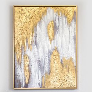 КАРТИНА НА ПЛАТНО, РЕКА, БЯЛО-ЗЛАТО, 60x80x3,5см
