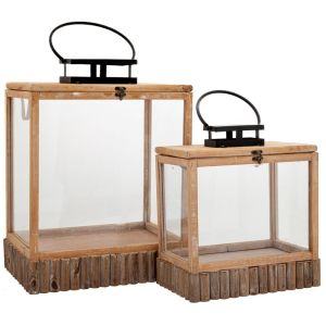 КОМПЛЕКТ 2 СВЕТЛОКАФЯВИ ДЪРВЕНИ ФЕНЕРИ 42X29,5X54 34,5X22X38,5CM