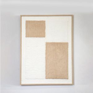 РАМКА С ОРИЗОВА ХАРТИЯ В РАМКА, ПРАВОЪГЪЛНИ ФОРМИ, БЯЛО-БЕЖОВО, 60 x80x3cm