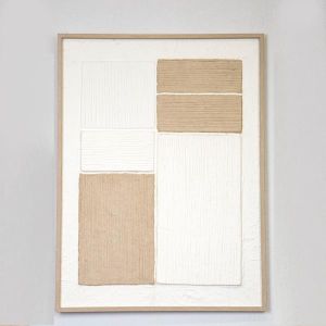 РАМКА С ОРИЗОВА ХАРТИЯ В РАМКА, ПРАВОЪГЪЛНИ ФОРМИ, БЯЛО-БЕЖОВО, 60 x80x3cm