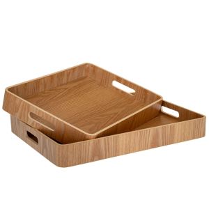 КОМПЛЕКТ 2 ДЪРВЕНИ КВАДРАТНИ ПОДНОСИ 37X26X5 41X30X5CM
