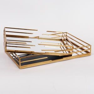 S/2 ПОДНОС, МЕТАЛЕН, С ОГЛЕДАЛО, ЗЛАТНА L:D35x25x5, S:D30.5x20.5x5cm