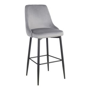 Бар стол Zedna Serenity сиво кадифе с черни метални крака 52x57x111см