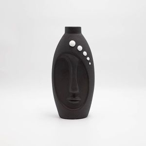 ВАЗА, КЕРАМИКА, БЯЛА С ЧЕРНИ ДЕТАЙЛИ, 14,5x10,5x30,5 см