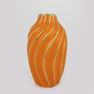 ВАЗА, КЕРАМИКА, ОРАНЖЕВО-ЗЛАТНО, 14x14x24.5см
