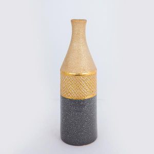 ВАЗА, КЕРАМИКА, СИВО И ЗЛАТНО, ДИЗАЙН НА БУТИЛКА, 10x10x32 см