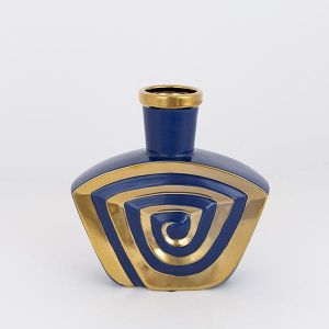 ВАЗА, КЕРАМИКА, ТЪМНО СИНЯ-ЗЛАТНА, 23,2x6,8x23,5 см