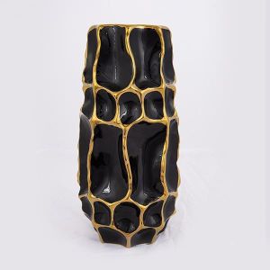 ВАЗА, КЕРАМИКА, ЧЕРНО И ЗЛАТНО, 15,5x15,5x31,5 см