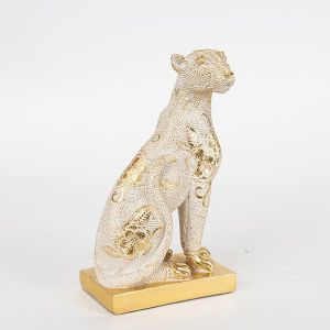 ДЕКОРАТИВЕН ЛЕОПАРД ПОЛИЗЕРИН, БЯЛО-ЗЛАТО, 12,5x8,3x20,7cm