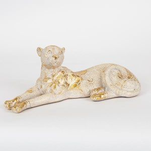ДЕКОРАТИВЕН ЛЕОПАРД, ПОЛИЗЕРИН, БЯЛО-ЗЛАТО, 32,5x12,8x12см