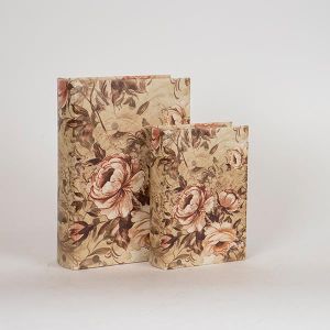 ДЕКОРАТИВНА КУТИЯ КНИГА, ДЪРВЕНА, ДИЗАЙН НА ЦВЕТЯ, КОМПЛЕКТ 2БР, 19x8x27cm