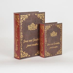 ДЕКОРАТИВНА КУТИЯ КНИГА, ДЪРВЕНА, КАФЯВО И ЧЕРВЕНО, КОМПЛЕКТ 2БР., 19x7x27cm