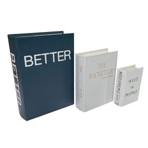 ДЕКОРАТИВНА КУТИЯ КНИГА, ДЪРВЕНА, СИНЯ, ЧЕРНА, КОМПЛЕКТ 3БР., С ДИЗАЙН, 30x21.5x6, 23x17x4.5, 16x11x3cm