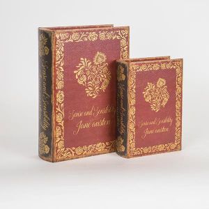 ДЕКОРАТИВНА КУТИЯ КНИГА, ДЪРВЕНА, ЧЕРВЕНА, КОМПЛЕКТ 2БР., 19x7x27cm