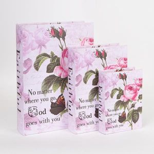 ДЕКОРАТИВНА КУТИЯ, ДЪРВЕНА, РОЗОВА РОЗА, КОМПЛЕКТ 3БР, 32x23x7, 25x18x5.5, 18x13x4cm