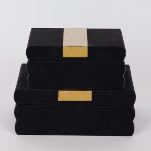 ДЕКОРАТИВНА КУТИЯ, ЧЕРНА, КОМПЛЕКТ 2БР, 25x15x10, 20x12x8cm