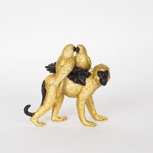 ДЕКОРАТИВНА МАЙМУНА С ПАПАГАЛИ, ЗЛАТО, 15x7x14.5cm