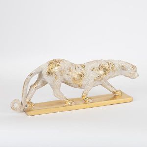 ДЕКОРАТИВНА ПАНТЕРА, ПОЛИЗЕРИН, БЯЛО-ЗЛАТО, 42,5x10,5x16,7cm