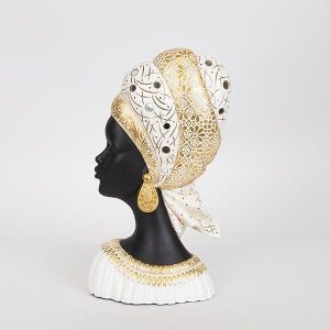 ДЕКОРАТИВНА СКУЛПТУРА, СМОЛА, ЖЕНА В ЗЛАТЕН ТЮРБАН, БЯЛО-ЗЛАТНО-ЧЕРНО 17,5x10x31cm