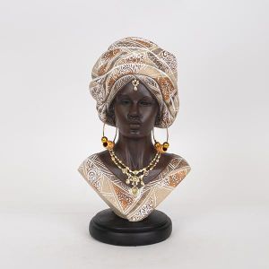 ДЕКОРАТИВНА СКУЛПТУРА, СМОЛА, ЖЕНА В ТЮРБАН, КАФЯВО-БЯЛО-ЗЛАТО 18x14x31.5cm