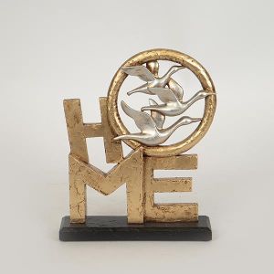 ДЕКОРАЦИЯ ЗА МАСА, ПОЛИЗЕРИН, БУКВИ &quot;HOME&quot; С ГЪСКИ, ЗЛАТНО-СРЕБРИСТ, 17.5x4.5x20.8cm