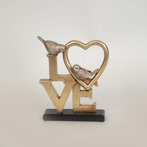 ДЕКОРАЦИЯ ЗА МАСА, ПОЛИЗЕРИН, БУКВИ &quot;LOVE&quot; С ПТИЦИ, ЗЛАТНО-СРЕБРИСТ, 17.5x4.5x20.8cm