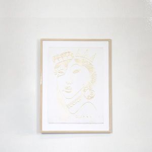 КАРТИНА С ГИПС, ЛИЦЕ, БЯЛО-ЗЛАТО, 45x60x2,2cm