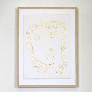 КАРТИНА В РАМКА С ГИПС, ЛИЦЕ НА ЖЕНА, БЯЛО- ЗЛАТО, 45x60x2,2cm